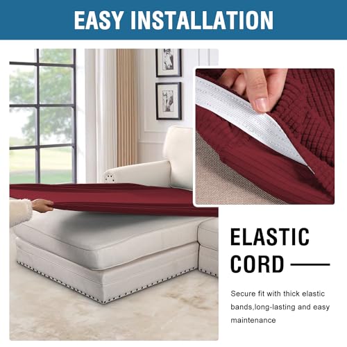 Super Stretch Individual Chaise Cover Sectional Couch Covers for L Shaped Sofa Both Left (Wine/Burgundy / Chaise Cover)