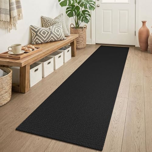 Runners for Hallways 2x6 ft Washable Kitchen Runner Non Slip Rubber Backed Hall Runners Cotton Entryway Runner Rugs Floor Carpet for Indoor Backdoor Bedroom Kitchen (Black/Dark Grey / 2' x 6' (Runner))