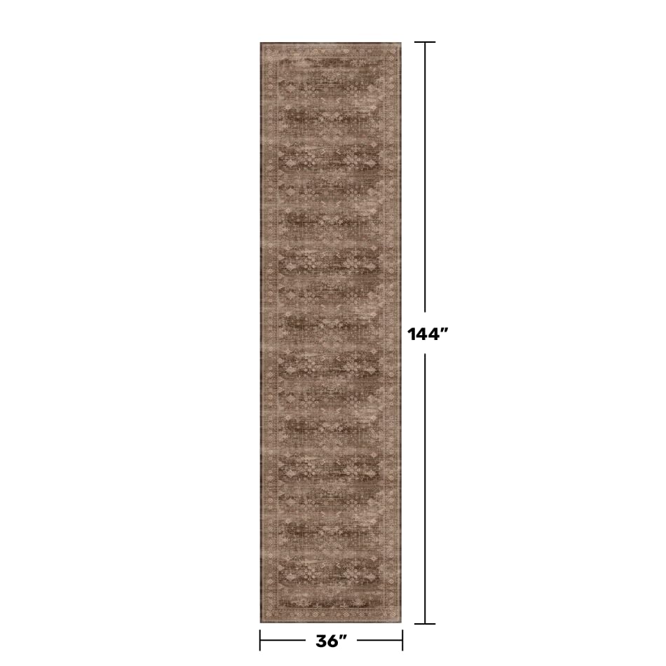 Brown Neutral Boho Washable 3x12 Extra Long Hallway Runner Rug (3' x 12' (Runner) / Brown)