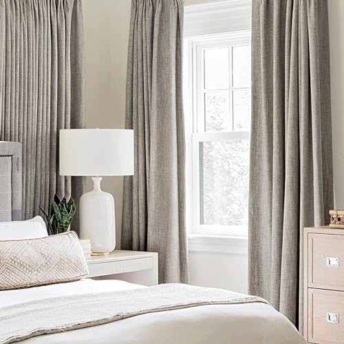 100% Blackout Linen Curtains for Bedroom 52x108 Inches Warm Taupe (Warm Taupe / 52"W x 108"L (Pack of 2))