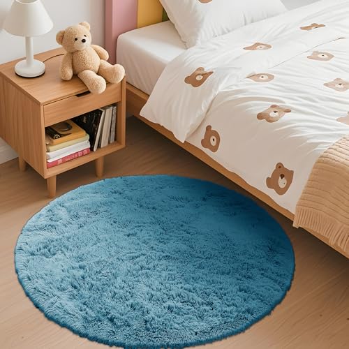 Slate Blue Round Rugs for Bedroom (3 Ft Round / Slate Blue)