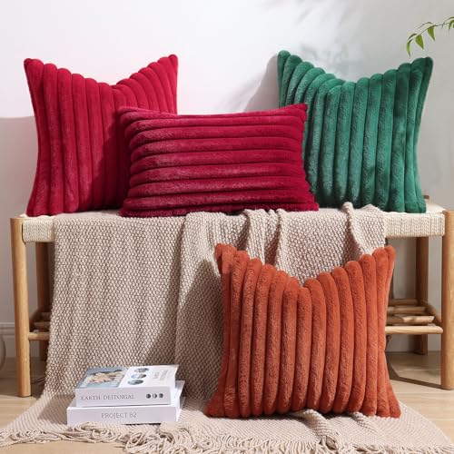 Fall Faux Fur Throw Pillow Covers 22x22 Set of 2 Christmas Green (Christmas Green / 22" x 22" (Pack of 2))