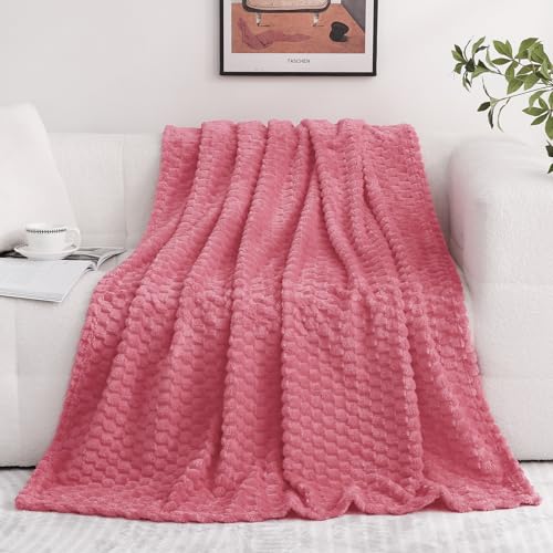 Rose Pink Throw Blanket 50"×60" Gifts for Mom Fuzzy 3D Jacquard Decorative (Rose Pink / 50"×60”)