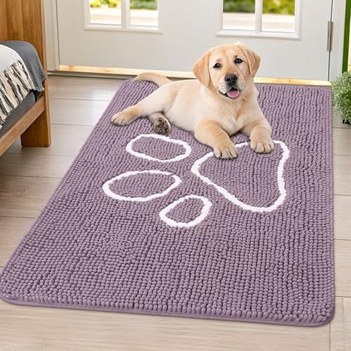 Dog Door Mat for Muddy Paws (40"X32" / Deep Plum and White)