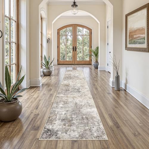 2x10 Washable Runner Rug for Hallway (Brown Grey / 2' x 10' (Runner))