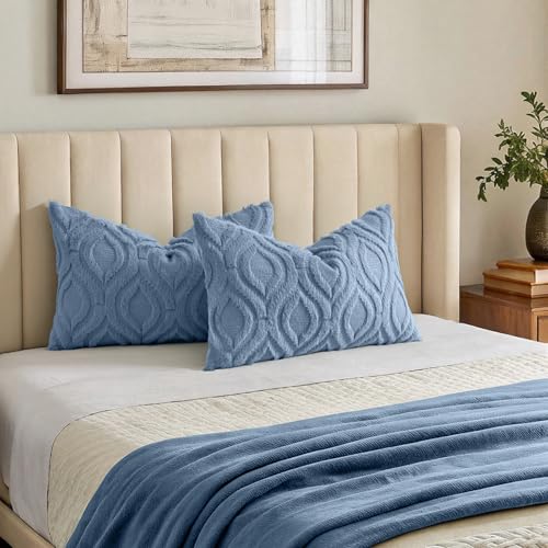 Faux Fur Soft Dusty Blue Throw Pillow Covers 12x20 Set of 2 (20" x 12" (Pack of 2) / Dusty Blue)