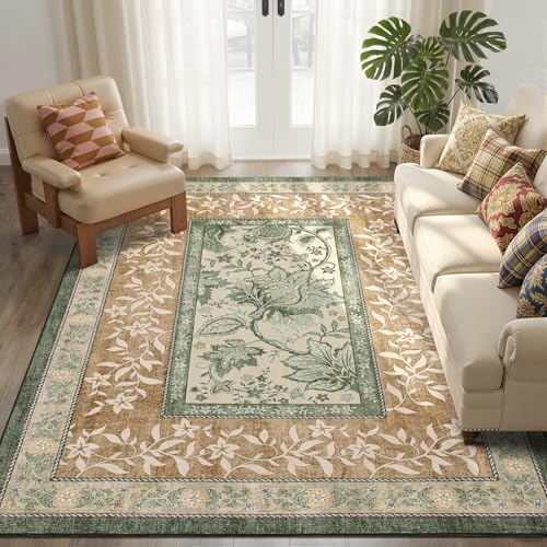 Terracotta Olive Sage Green Washable 6x9 Area Rugs (Terracotta / Olive Sage Green / 6' x 9' (Rectangular))