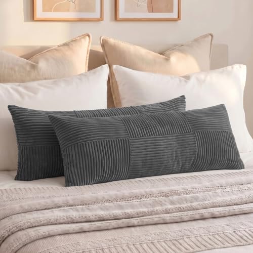 Set of 2 Dark Gray Boho Long Lumbar Body Decorative Throw Pillow Cover 14x36 Inch for Bed Couch Bedroom Bench (Dark Gray / 36" x 14" (Pack of 2))