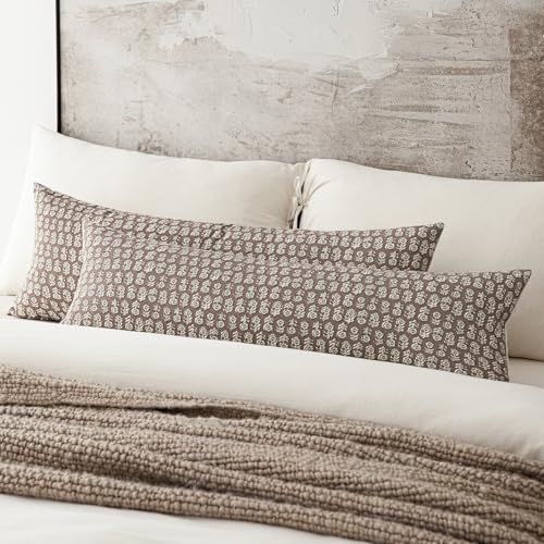 Long Floral Print Lumbar Throw Pillow Covers 14×36 Inch (36" x 14" (Pack of 2) / Chocolate)