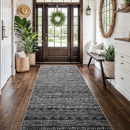 4x10 Runner Rug Washable Moroccan (Charcoal Gray / 4' x 10')