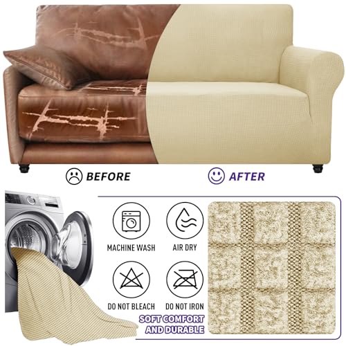 Stretch Oversized Couch Cover Universal Sofa Covers for Living Room Dogs Pet Furniture Protector Spandex Extra Large Sofa Slipcovers with Anti Slip Foam Sticks (Beige / X-Large (92"-115"))