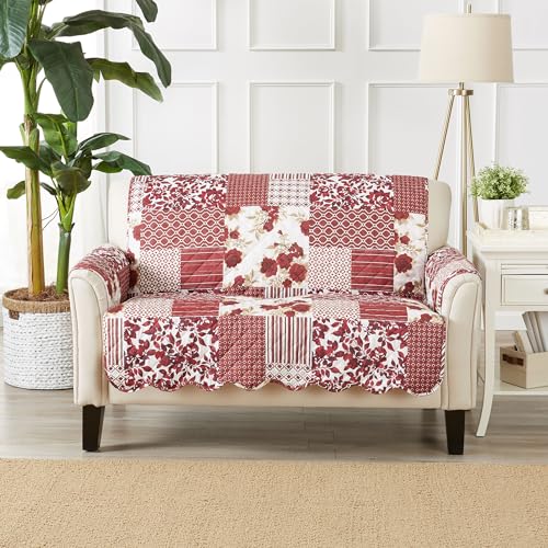 Reversible Patchwork Loveseat Cover (Loveseat / Patchwork - Burgundy)