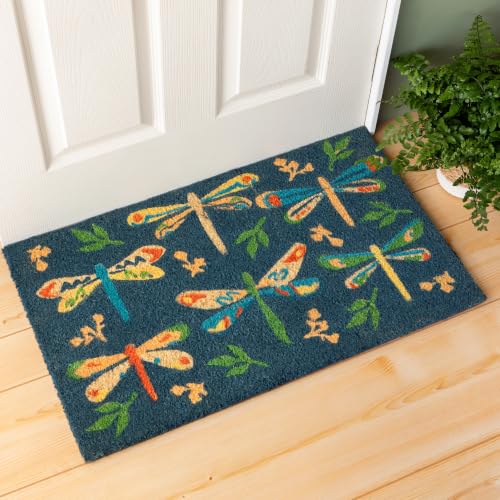 Dragonfly Natural Coconut Fiber Printed Doormat Vinyl Backed (Dragonfly / 1'6" x 2'6" (Rectangular))