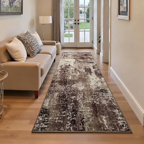 2x6 Brown Rug Runners for Hallways Kitchen Runner Rug Non Slip Washable Coffee Long Runner Rugs with Rubber Backing Soft Abstract Carpet Runner for Bedroom (Brown / 2' x 6' (Runner))