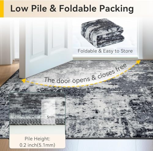 Washable 4'x6' Abstract Area Rug for Living Room Black White (Black/Navy Blue/Gray / 4' x 6' (Rectangular))
