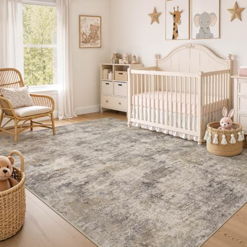 Boho 6x9 Area Rug Living Room Rugs Machine Washable Brown Grey (Brown Grey / 6' X 9' (Rectangular))