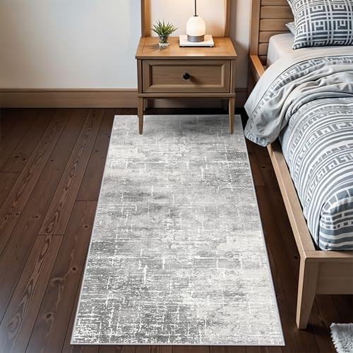 Washable Abstract 2x6 Kitchen Rug (2' x 6' (Rectangular) / Light/Grey)