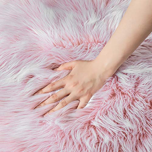 Ashler faux fur rug (5' x 3' (Rectangular) / R-frosted Bottom Pink)