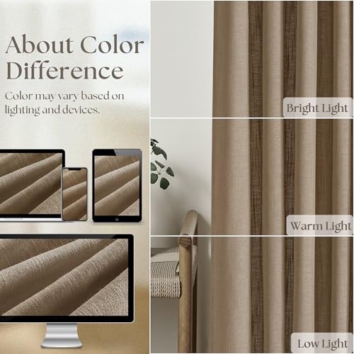 Dark Brown Linen Semi Sheer Pinch Pleated Curtains 108 Inches Long 2 Panels (Dutch Cocoa / 40"W x 108"L (Pack of 2))
