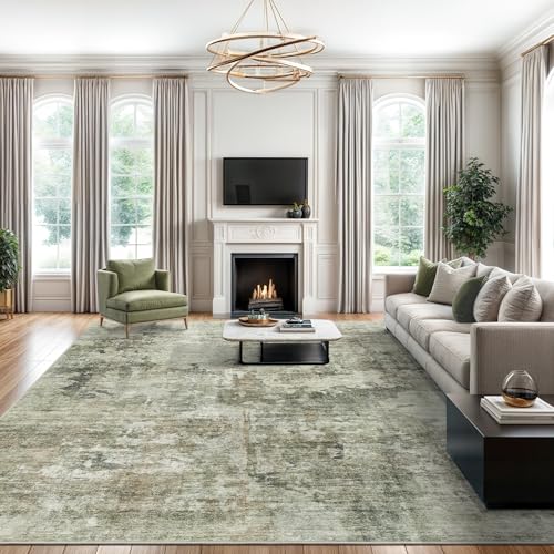 Abstract Area Rug 6x9 for Living Room Washable Rugs Green Black (Green Black / 6' x 9' (Rectangular))