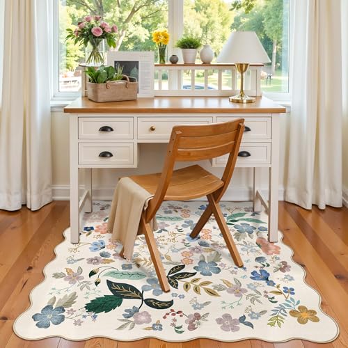Washable 4x4 Square Area Rug (4' x 4' (Square) / Cream/Floral)