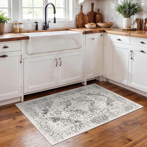 2x3 Washable Area Rug for Entryway (Distressed Grey / 2x3)