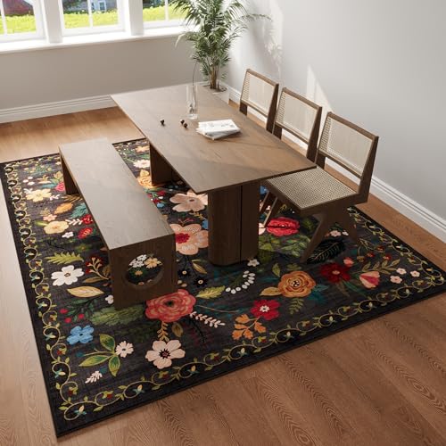 Area Rug 5x7 Washable (Black / 5' x 7' (Rectangular))