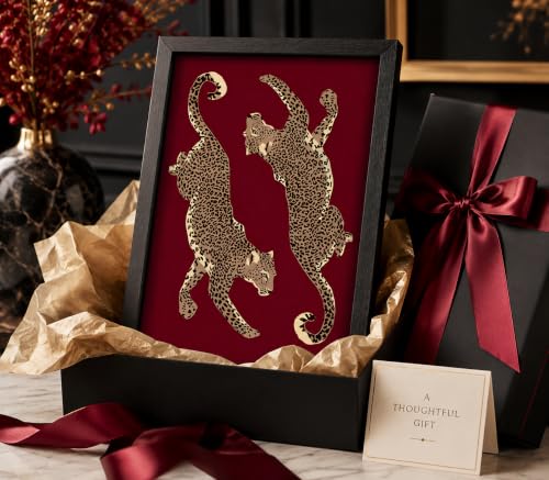 Framed Burgundy Leopard Canvas Wall Art (leopard / 16"L x 12"W)