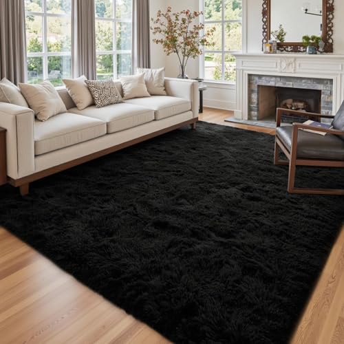 7x10 Ft Extra Large Shag Rugs for Living Room (Aa Black / 7' X 10' (Rectangular))
