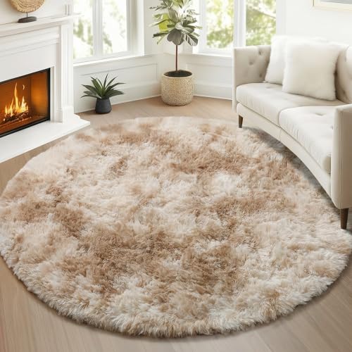 Tie Dye Beige Round Area Rugs 5ft (Tie-dyed Light Beige / 5' (Round))