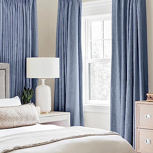 100% Blackout Linen Curtains for Bedroom 52x96 Inches Stone Blue (Stone Blue / 52"W x 96"L (Pack of 2))