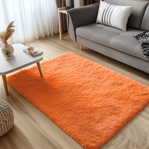 3x5 Machine Washable Small Bedside Rug (3x5 Ft / Orange)
