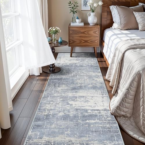 Hallway 2x10 Washable Runner Rug (2' x 10' (Rectangular) / Blue/Ivory)