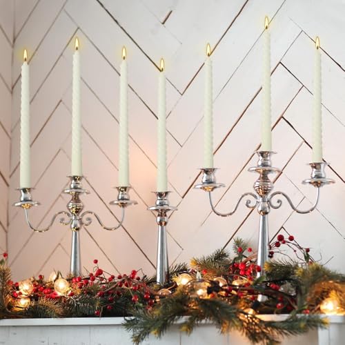 10 Inch Ivory Spiral Taper Candle Set of 12 Pack Unscented Dripless Candlesticks for Valentine's Day (12 Ivory)