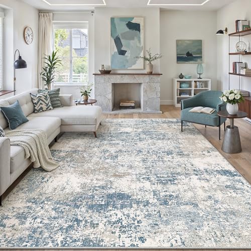 Blue Area Rug 5x7 Modern Abstract (Abstract Blue / 5' x 7' (Rectangular))