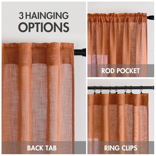 Orange Fall Linen Curtains 52x90 Inch 2 Panels for Bedroom (52"W x 90"L (Pack of 2) / Orange)