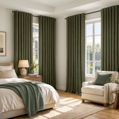 100% Blackout Linen Curtains 42 x 84 Inch Light Olive Green 2 Panels (Light Olive Green / 42"W x 84"L (Pack of 2))