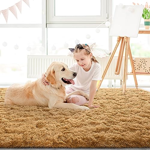 Ultra Soft Indoor Modern Area Rugs Fluffy Living Room Carpets for Children Bedroom Home Decor Nursery Rug 6x9 Feet (Khaki / 6' x 9' (Rectangular))