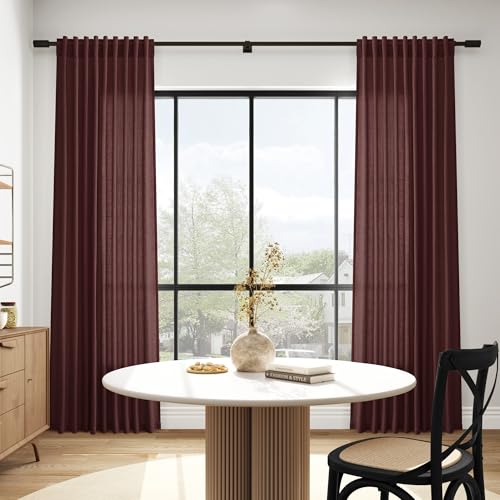 Reddish Brown Linen Curtains 90 Inch Long 2 Panels Set for Bedroom Living Room (52"W x 90"L (Pack of 2) / Reddish Brown)