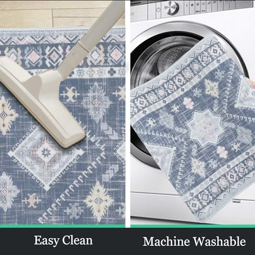 HEBE Boho Kitchen Rugs Set of 3 (Ash Blue / 20"x32"+20"x48"+20"x59")