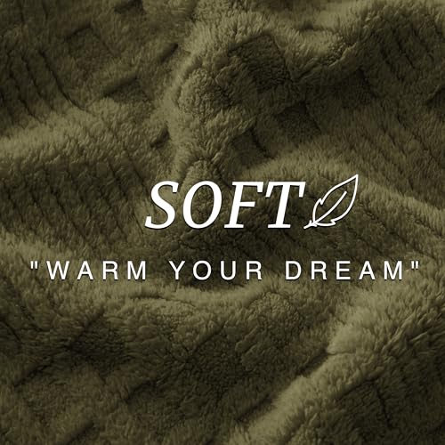 Green Fleece Throw Blanket for Couch or Bed Waffle Pattern Decor (02-moss Green / Throw)