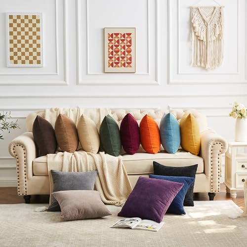 Coffee Chenille Throw Pillow Covers 22x22 Set of 2 for Couch (Coffee / 22" x 22" (Pack of 2))