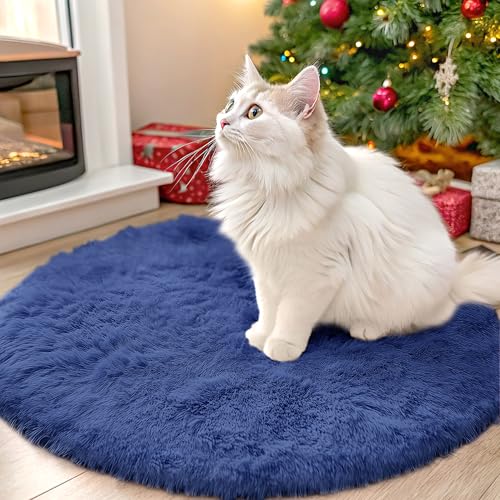 Navy Blue Round Rugs for Bedroom (2 Ft Round / Navy Blue)