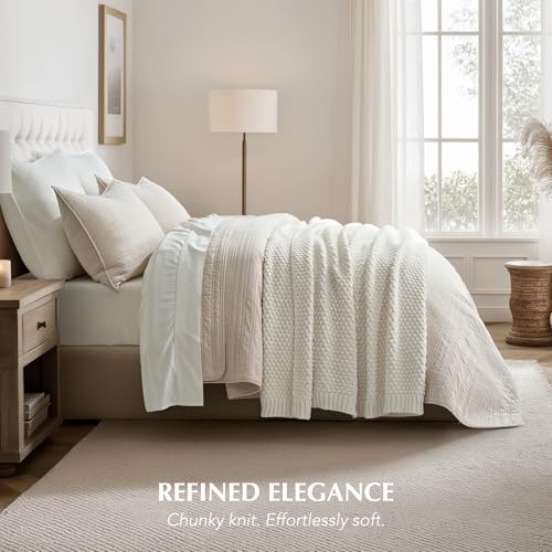 HOME Chunky Chenille Knit Throw Blanket (Bright White / 60" X 80")