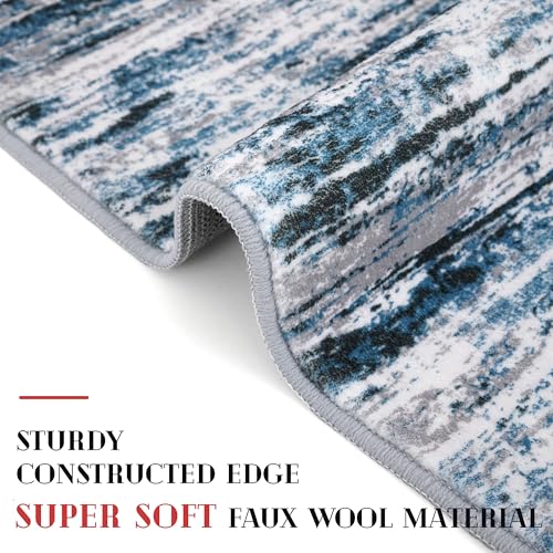 Modern Abstract Runner Rug 3x8 (3' x 8' (Runner) / Grey Blue White)