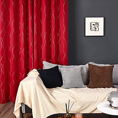 Living Room Curtains 72 Inches Long (Red/Wave Dots / 52"W x 72"L (Pack of 2))