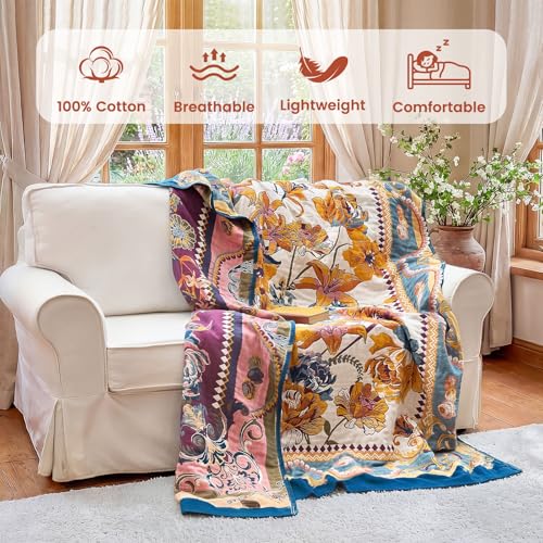 Boho Throw Blanket 50"x60" Fall Cotton Victoria Floral Blanket (Bloom Victoria / 50"x60")