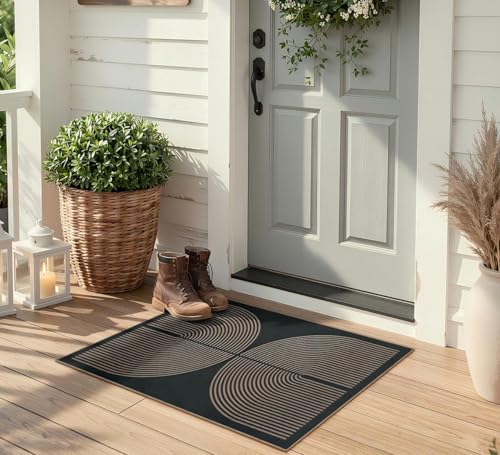 Enfys Rainbow Outdoor Mats for Front Door (2' x 3' (Rectangular) / Dark Grey/Charcoal Black)