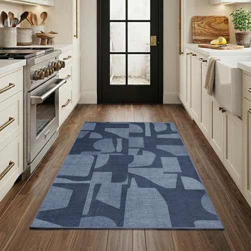 3x5 Washable Rug Modern Carpet for Entryway Bedroom (Navy / 3' x 5' (Rectangular))