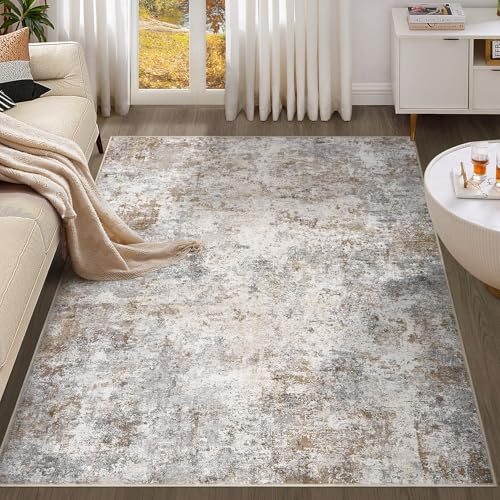 4x6 Area Rug Living Room Rugs Washable Neutral Brown Grey Carpet (Brown Grey / 4' x 6' (Rectangular))